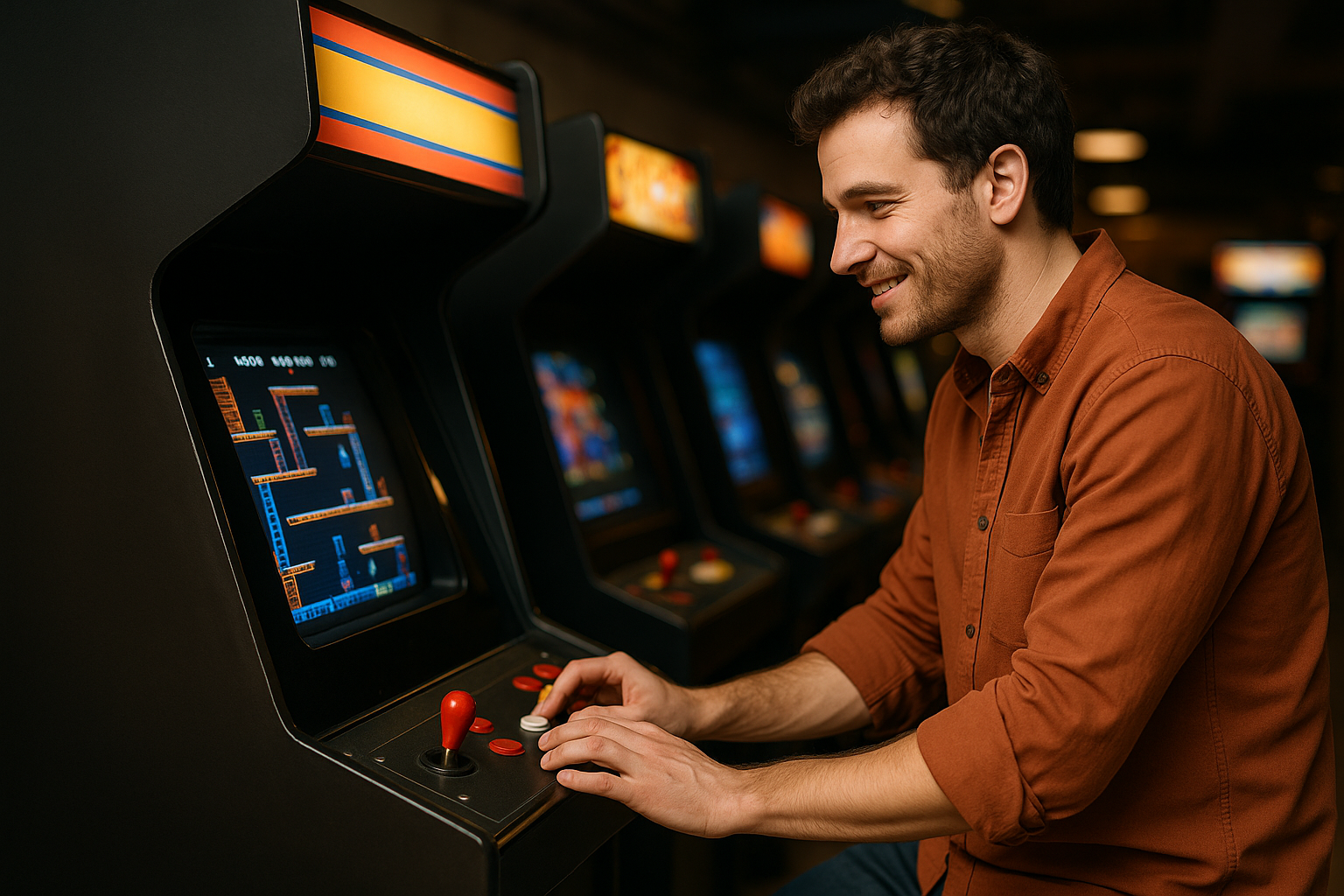 Kobieta grająca na automacie arcade